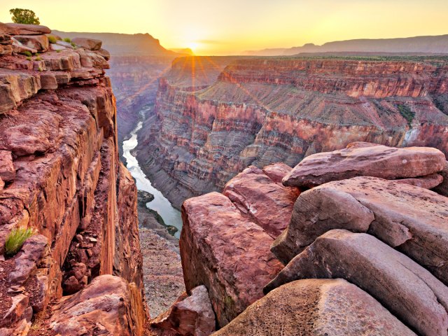 Sun setting over the Grand Canyon in Arizona