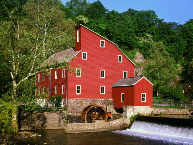 Historic red mill in Clinton, New Jersey