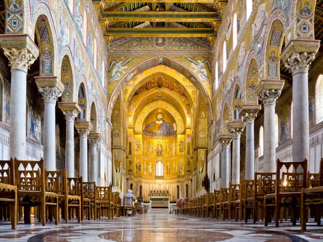 Murals inside Cattedrale di Monreale in Palermo, Italy