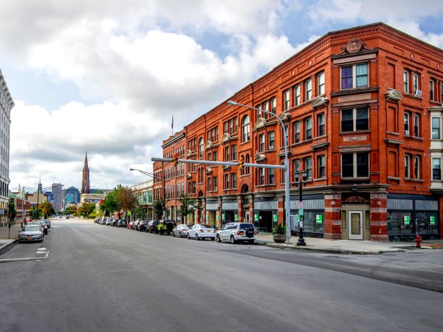 Street lined with brick buildings in Buffalo, New York