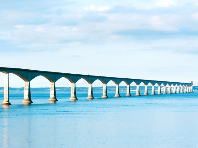View of the Confederation Bridge in Canada from shoreline