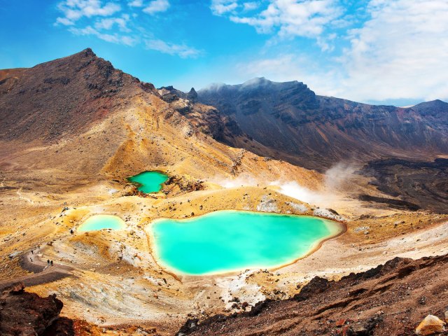 Glacial mountain pool in Tongariro National Park in New Zealand, seen from above
