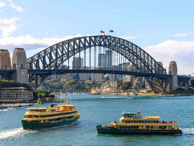 Boats in Sydney Harbour with Sydney Harbour Bridge in background