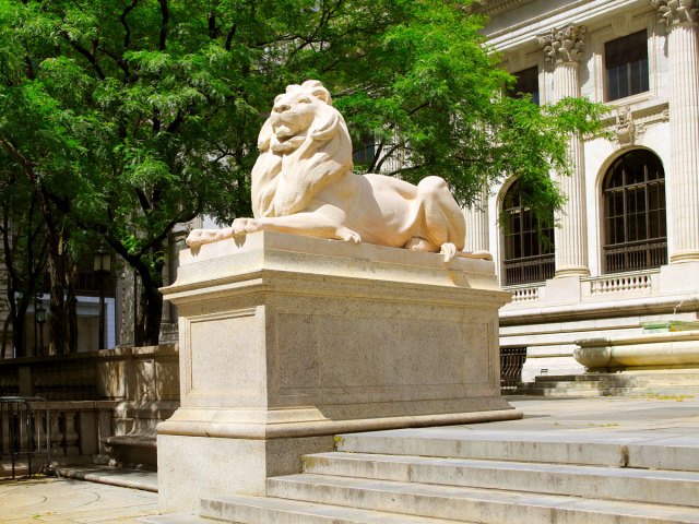 One of the Library Lions in front of the New York Public Library