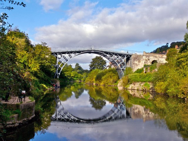 Ironbridge in England reflecting on the Severn River