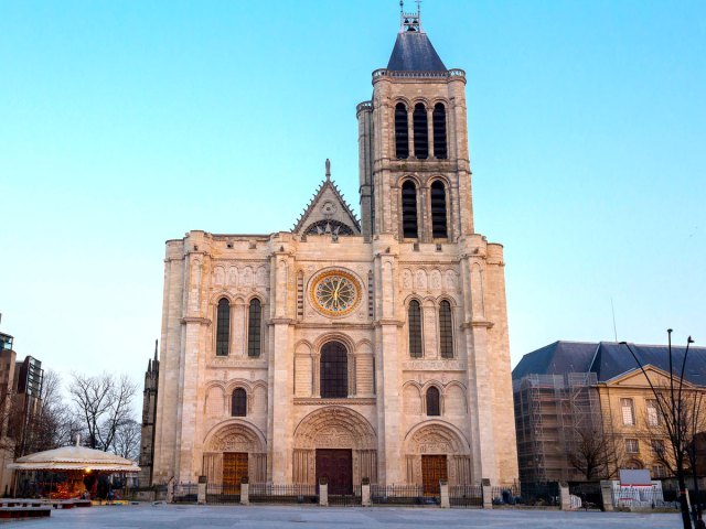 Front facade of Basilica of Saint-Denis, France