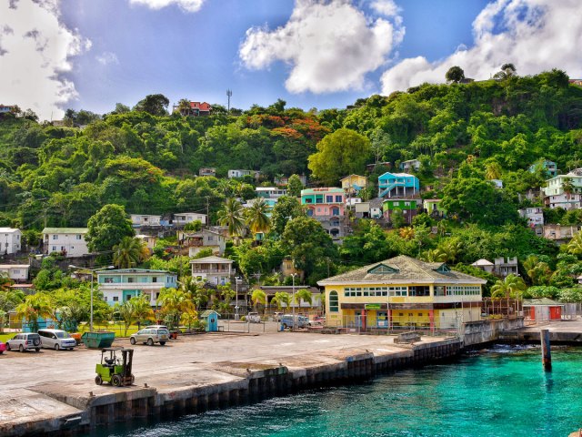 Harbor and hillside homes in St. Vincent and the Grenadines 