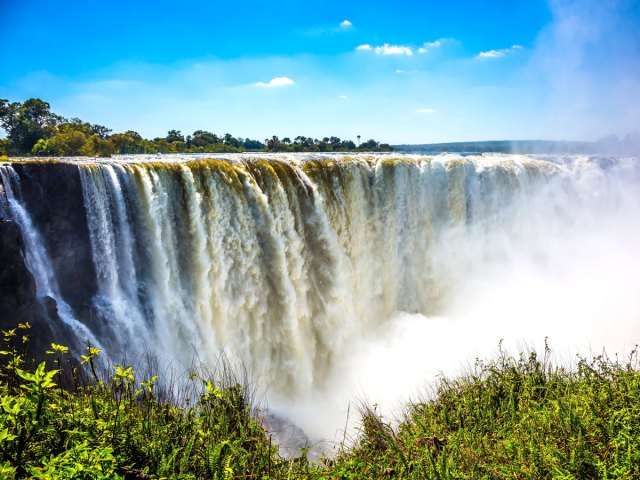 Thundering cascade of Victoria Falls on the border between Zimbabwe and Zambia