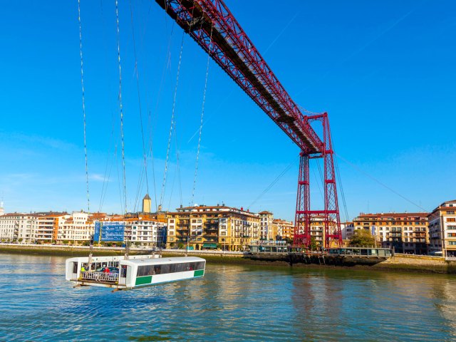 View of the Puente de Vizcaya hanging transporter bridge in Spain
