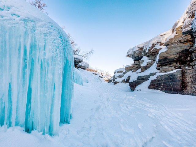 Snow- and ice-covered landscape of Sweden's Abisko National Park