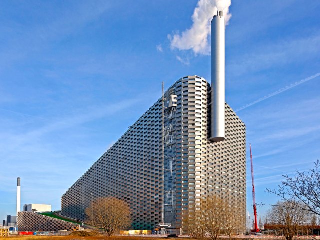 Steam billowing out of the Amager Bakke in Copenhagen, Denmark