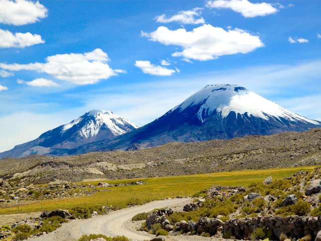 Snow-capped peaks in Sajama National Park in Bolivia