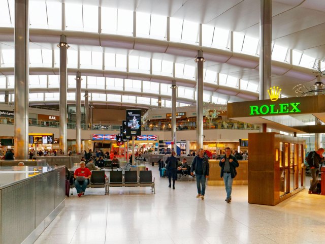 Shops inside terminal at London Heathrow Airport