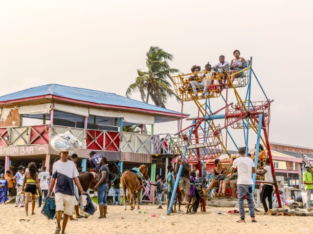 People at beach amusement park in Lagos, Nigeria