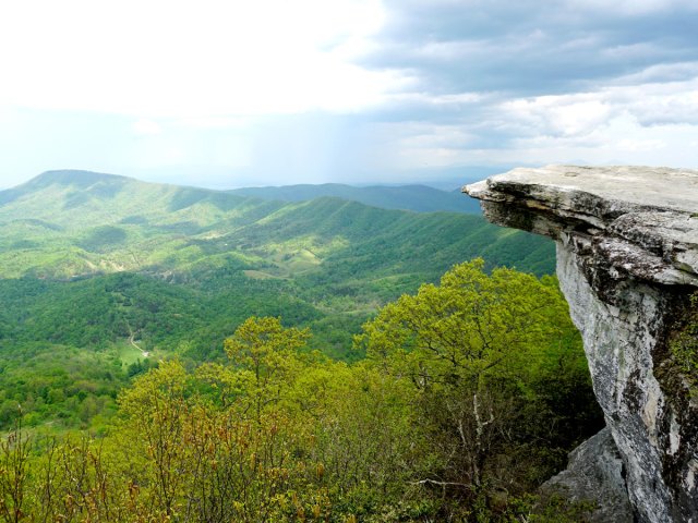 Rock formation jutting out over the Appalachian Mountains 