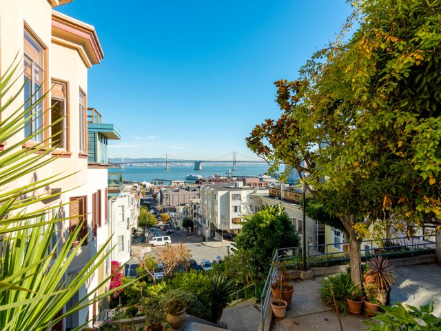 View of hills of San Francisco and San Francisco Bay