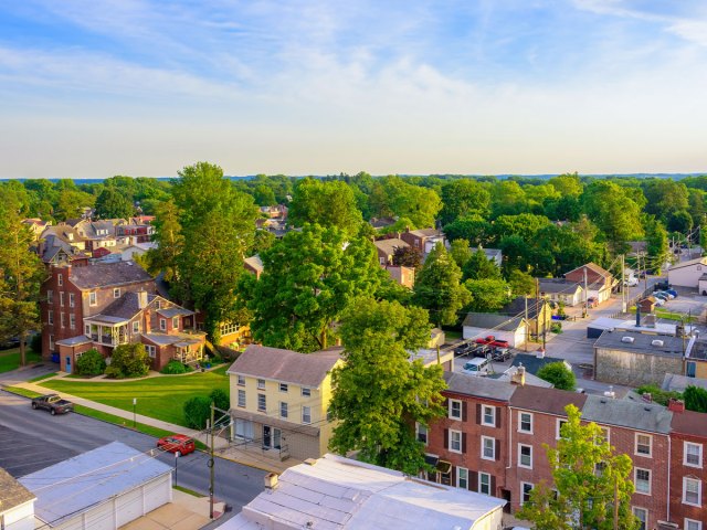 Aerial view of residential area in West Chester, Pennsylvania