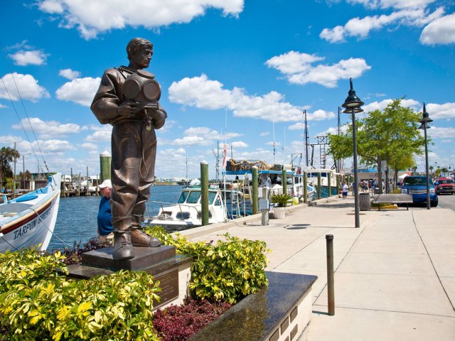 Statue along waterfront in Tarpon Springs, Florida