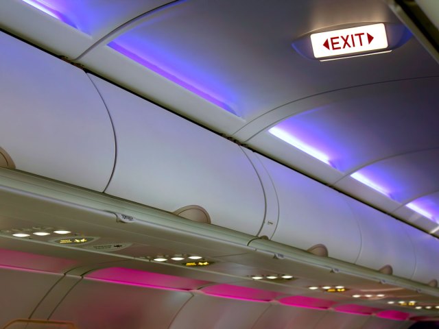 Airplane cabin with mood lighting