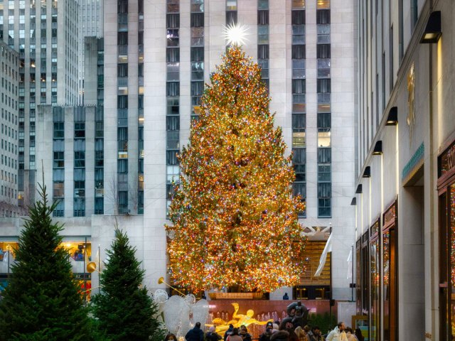 Decorated Christmas tree at Rockefeller Center in New York City