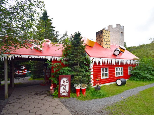 Red exterior of the Christmas House in Akureyri, Iceland