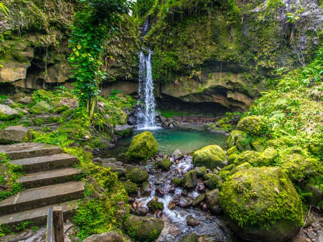 Small waterfall and pool on island of Dominica