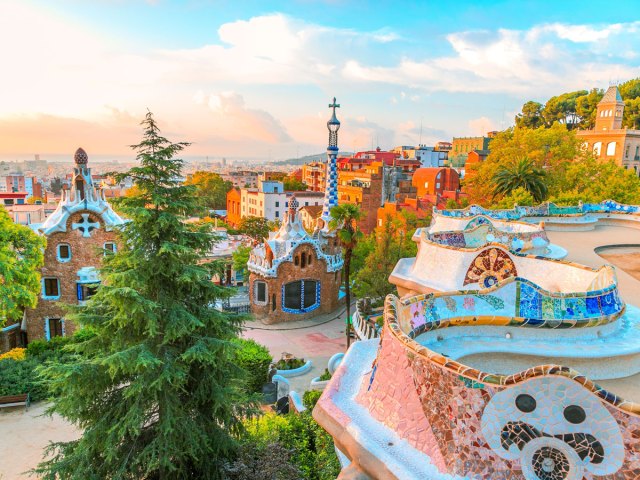 Colorful mosaics in Barcelona, Spain's Park Guell
