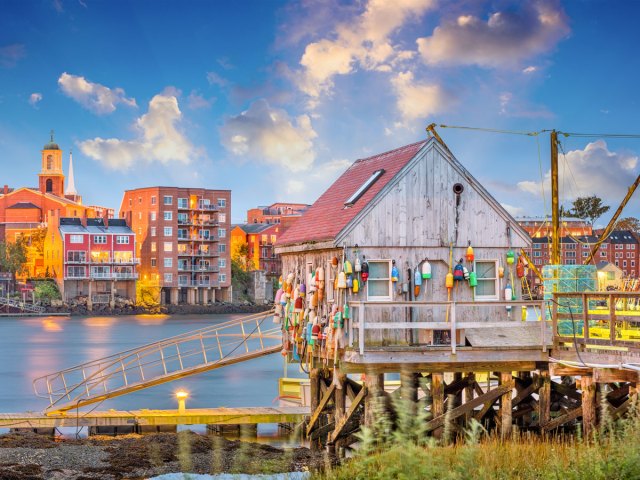 Buildings along riverfront of Portsmouth, New Hampshire