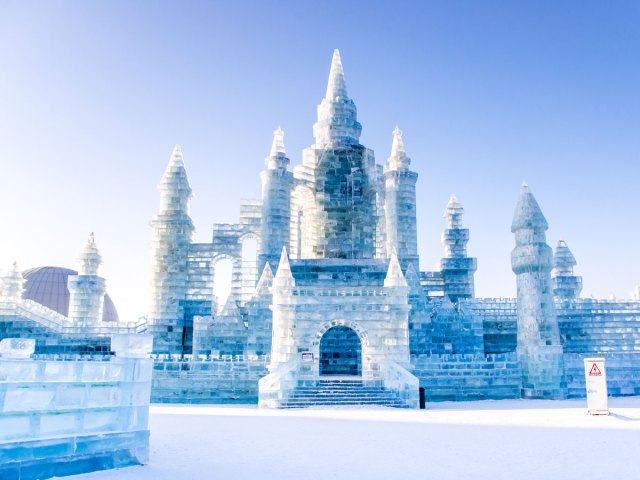 Ice sculpture of giant castle in Harbin, China