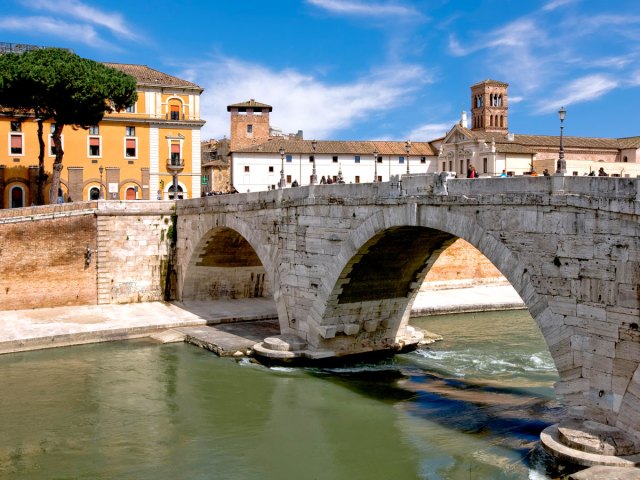 Bridge over Tiber River to Isola Tiberina in Rome, Italy