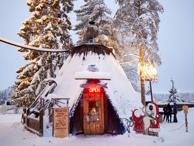Snow-covered Santa Claus Village in Rovaniemi, Finland