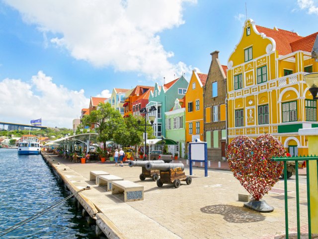 Colorful homes along marina on the island of Curaçao