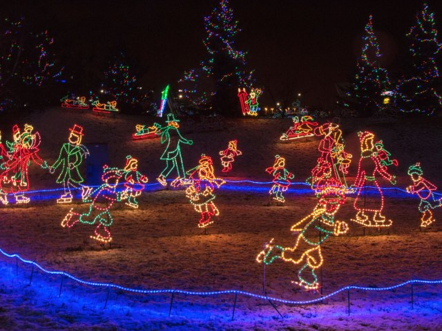 Christmas light decorations on lawn in Duluth, Minnesota