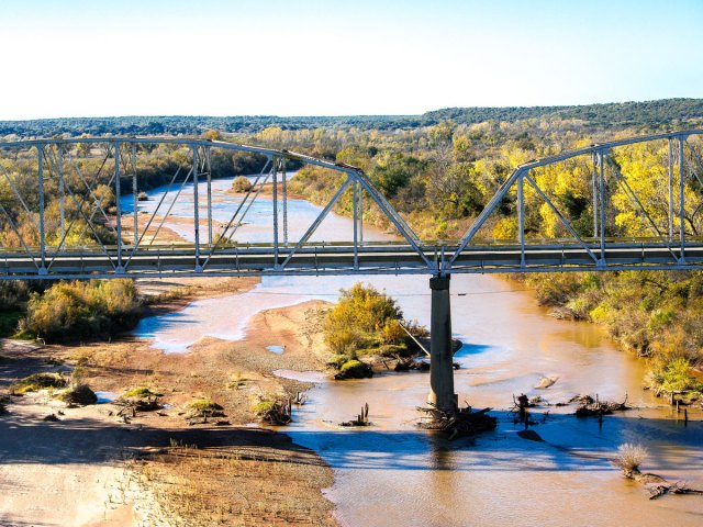 Aerial view of bridge over the Red River