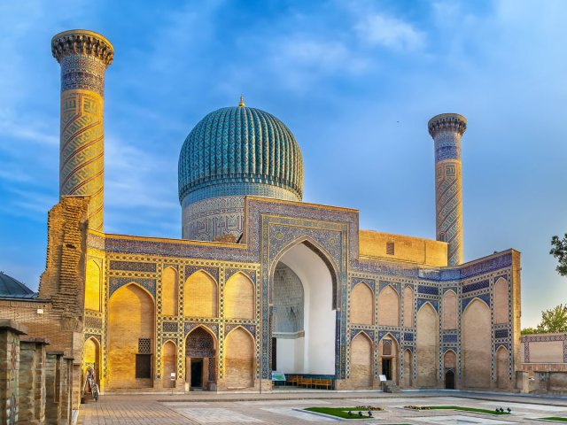 Exterior of Gur-e-Amir Mausoleum in Samarkand, Uzbekistan