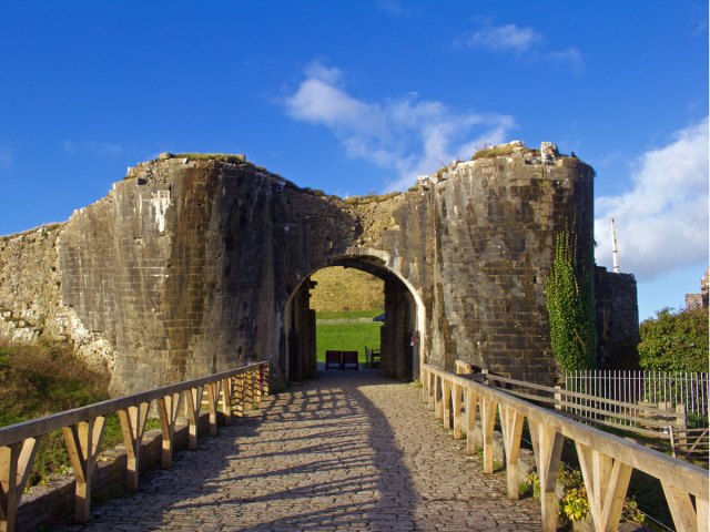 Bridge leading to ruins of Corfe Castle, England