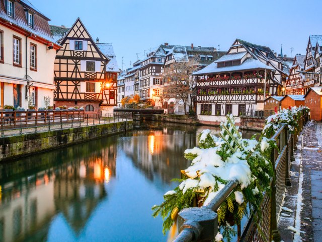 Traditional architecture along canal in Strasbourg, France
