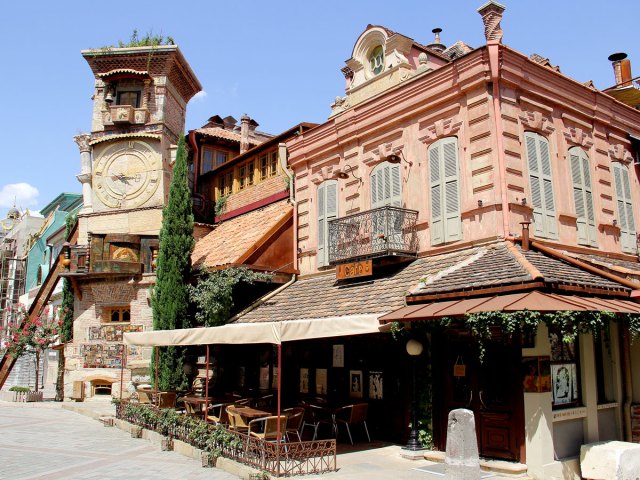 Rezo Gabriadze Theatre Clock Tower in Tbilisi, Georgia 