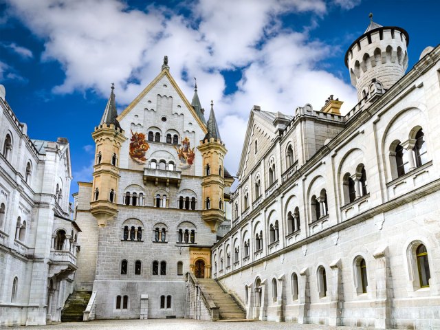 Imposing facade of Germany's Neuschwanstein Castle