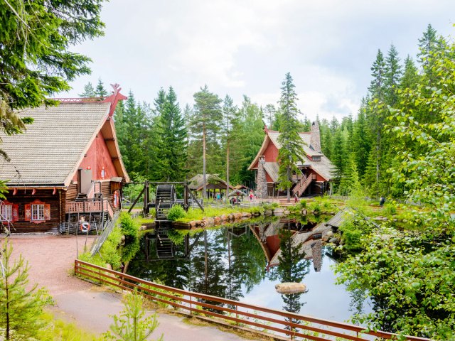 Buildings along river in Mora, Sweden