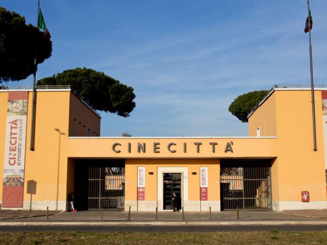 Brightly painted exterior of Rome’s Cinecittà film studios