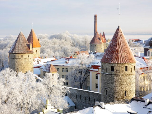 Snow-covered castle in Estonia