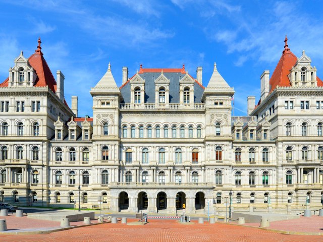 Grandiose exterior of the New York State Capitol in Albany
