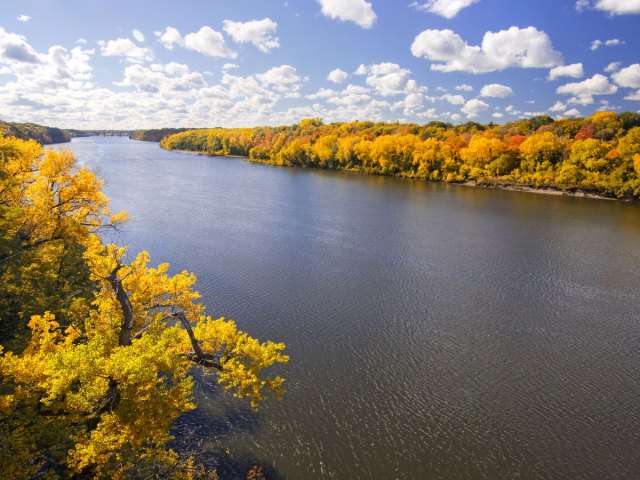 Autumn landscapes of the Mississippi River, seen from above