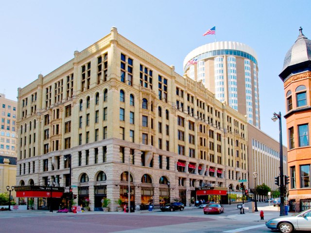 Exterior of the Pfister Hotel in downtown Milwaukee