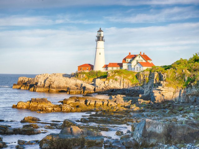 Lighthouse along the rocky coast of Maine