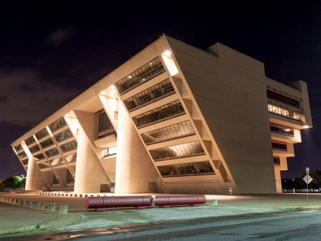 Brutalist-style exterior of Dallas City Hall in Texas