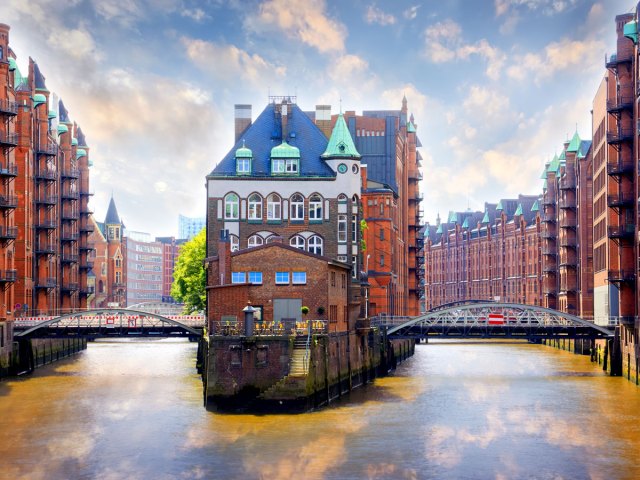 Buildings along canals in Hamburg, Germany