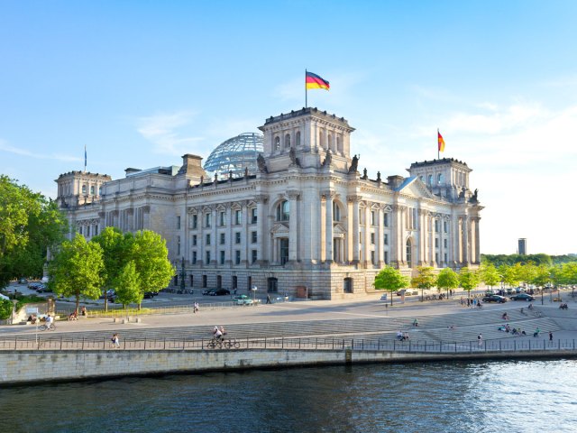 View of Berlin, Germany's Reichstag across river