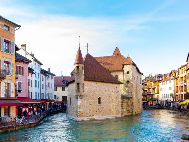 Buildings along canal in Annecy, France